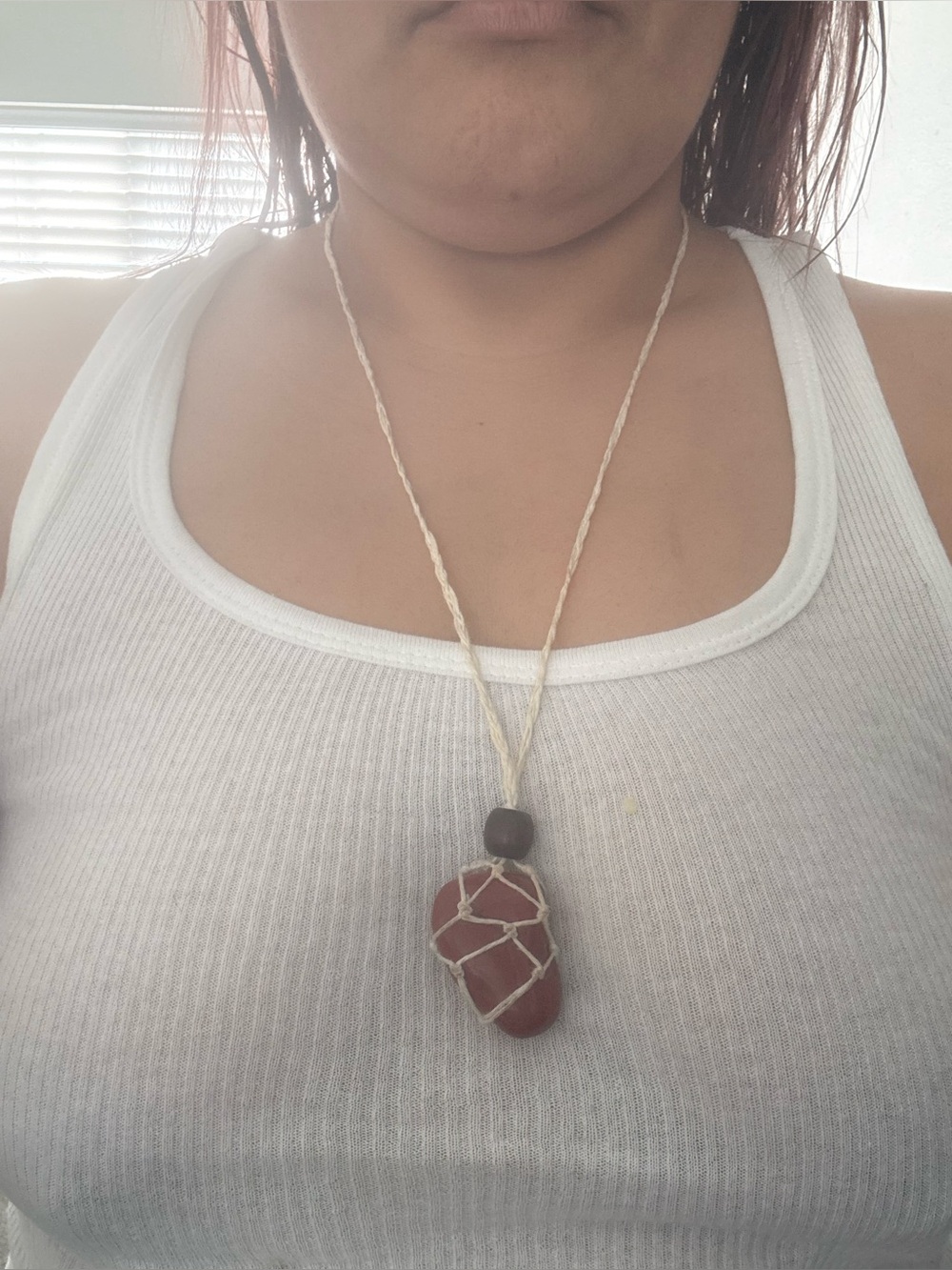 Handcrafted Red Jasper Pendant Necklace with wrapped in adjustable hemp cord